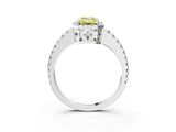 White gold Fancy Yellow Emerald Cut Diamond Halo Engagement Ring with Pavé Band and Prong Setting_42