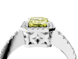 White gold Fancy Yellow Emerald Cut Diamond Halo Engagement Ring with Pavé Band and Prong Setting_43