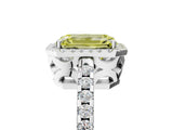 White gold Fancy Yellow Emerald Cut Diamond Halo Engagement Ring with Pavé Band and Prong Setting_44