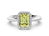 White gold Fancy Yellow Emerald  Cut Diamond Halo Engagement Ring with Split Shank and Four-Prong Setting_90