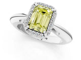 White gold Fancy Yellow Emerald  Cut Diamond Halo Engagement Ring with Split Shank and Four-Prong Setting_91