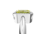 White gold Fancy Yellow Emerald  Cut Diamond Halo Engagement Ring with Split Shank and Four-Prong Setting_95