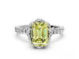 White gold Fancy Yellow Emerald Cut Diamond Halo Pave Band with Four-Prong Setting_3