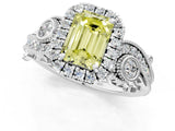 White gold Fancy Yellow Emerald Cut Diamond Halo Ring with Milgrain Pavé Band and Four-Prong Setting_50