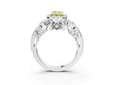 White gold Fancy Yellow Emerald Cut Diamond Halo Ring with Milgrain Pavé Band and Four-Prong Setting_51