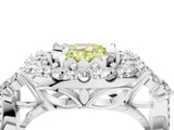 White gold Fancy Yellow Emerald Cut Diamond Halo Ring with Pavé Band and Four-Prong Setting_52