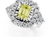 White gold Fancy Yellow Emerald Cut Diamond Halo Ring with Pavé Band and Four-Prong Setting_54