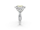 White gold Fancy Yellow Emerald Cut Diamond Halo Ring with Pavé Band and Four-Prong Setting_55