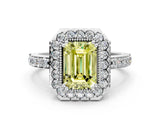White gold Fancy Yellow Emerald Cut Diamond Halo Ring with Pavé Band and Prong Setting_12