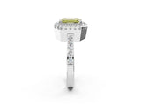 White gold Fancy Yellow Emerald Cut Diamond Halo Ring with Pavé Band and Prong Setting_14