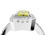 White gold Fancy Yellow Emerald Cut Diamond Halo Ring with Pavé Band and Prong Setting_16