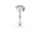 White gold Fancy Yellow Emerald Cut Diamond Halo Ring with Pavé Band and Prong Setting_2