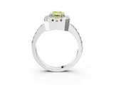 White gold Fancy Yellow Emerald Cut Diamond Halo Ring with Pavé Band and Prong Setting_3