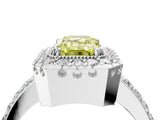 White gold Fancy Yellow Emerald Cut Diamond Halo Ring with Pavé Band and Prong Setting_4