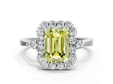 White gold Fancy Yellow Emerald Cut Diamond Halo Ring with Pear Side Stones and Prong Setting_75