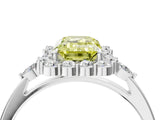White gold Fancy Yellow Emerald Cut Diamond Halo Ring with Pear Side Stones and Prong Setting_80