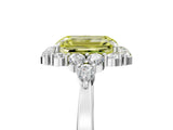 White gold Fancy Yellow Emerald Cut Diamond Halo Ring with Pear Side Stones and Prong Setting_80