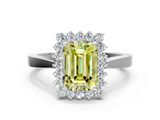 White gold Fancy Yellow Emerald  Cut Diamond Halo Ring with Round Brilliant Halo and Solitaire Band_87