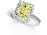 White gold Fancy Yellow Emerald  Cut Diamond Halo Ring with Round Brilliant Halo and Solitaire Band_88