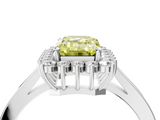 White gold Fancy Yellow Emerald  Cut Diamond Halo Ring with Round Brilliant Halo and Solitaire Band_91