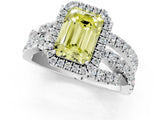 White gold Fancy Yellow Emerald Cut Diamond Halo Ring with Round Split Shank and Prong Setting_61