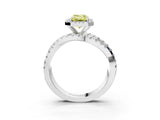 White gold Fancy Yellow Emerald Cut Diamond Halo Ring with Round Split Shank and Prong Setting_63