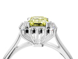 White gold Fancy Yellow Emerald  Cut Diamond Halo Ring with Solitaire Band and Prong Setting_54