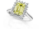 White gold Fancy Yellow Emerald  Cut Diamond Halo Ring with Solitaire Band and Prong Setting_54