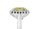 White gold Fancy Yellow Emerald  Cut Diamond Halo Ring with Solitaire Band and Prong Setting_58