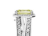 White gold Fancy Yellow Emerald Cut Diamond Halo Ring with Split Shank Pavé Band and Four-Prong Setting_17
