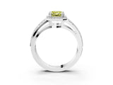 White gold Fancy Yellow Emerald Cut Diamond Halo Ring with Split Shank Pavé Band and Four-Prong Setting_3