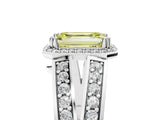 White gold Fancy Yellow Emerald Cut Diamond Halo Ring with Split Shank Pavé Band and Four-Prong Setting_5
