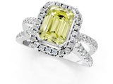 White gold Fancy Yellow Emerald Cut Diamond Halo Ring with Split Shank Pavé Band and Prong Setting_80