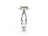 White gold Fancy Yellow Emerald Cut Diamond Halo Ring with Split Shank Pavé Band and Prong Setting_81