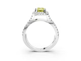 White gold Fancy Yellow Emerald Cut Diamond Halo Ring with Split Shank Pavé Band and Prong Setting_81