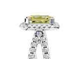 White gold Fancy Yellow Emerald Cut Diamond Halo Ring with Split Shank Pavé Band and Prong Setting_84