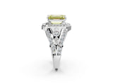 White gold Fancy Yellow Emerald Cut Diamond Halo Ring with Split Shank and Bezel Accents and Four-Prong Setting_2
