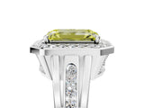 White gold Fancy Yellow Emerald Cut Diamond Halo Ring with Split Shank and Bezel Accents and Prong Setting_5