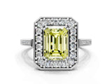 White gold Fancy Yellow Emerald Cut Diamond Halo Ring with Split Shank and Four-Prong Setting_47