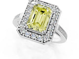 White gold Fancy Yellow Emerald Cut Diamond Halo Ring with Split Shank and Four-Prong Setting_48