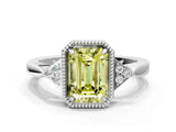 White gold Fancy Yellow Emerald Cut Diamond Halo Ring with Tapered Band and Four-Prong Setting_31