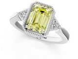 White gold Fancy Yellow Emerald Cut Diamond Halo Ring with Tapered Band and Four-Prong Setting_32