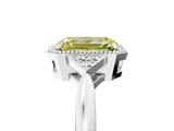 White gold Fancy Yellow Emerald Cut Diamond Halo Ring with Tapered Band and Four-Prong Setting_36