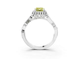 White gold Fancy Yellow Emerald Cut Diamond Halo Ring with Vintage Split Shank and Four-Prong Setting_112