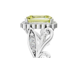 White gold Fancy Yellow Emerald Cut Diamond Halo Ring with Vintage Split Shank and Four-Prong Setting_113