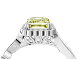 White gold Fancy Yellow Emerald Cut Diamond Halo Ring with Vintage Split Shank and Four-Prong Setting_113