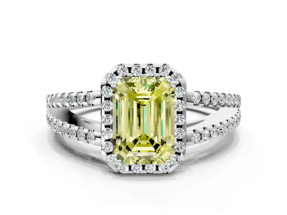 White gold Fancy Yellow Emerald Cut Diamond Halo Split Shank Engagement Ring_51