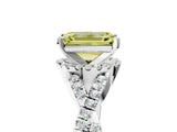 White gold Fancy Yellow Emerald Cut Diamond  Halo Twist Band Solitaire Prong Setting Ring_17