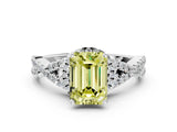White gold Fancy Yellow Emerald Cut Diamond  Halo Twist Band Solitaire Prong Setting Ring_49