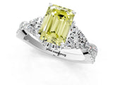 White gold Fancy Yellow Emerald Cut Diamond  Halo Twist Band Solitaire Prong Setting Ring_50